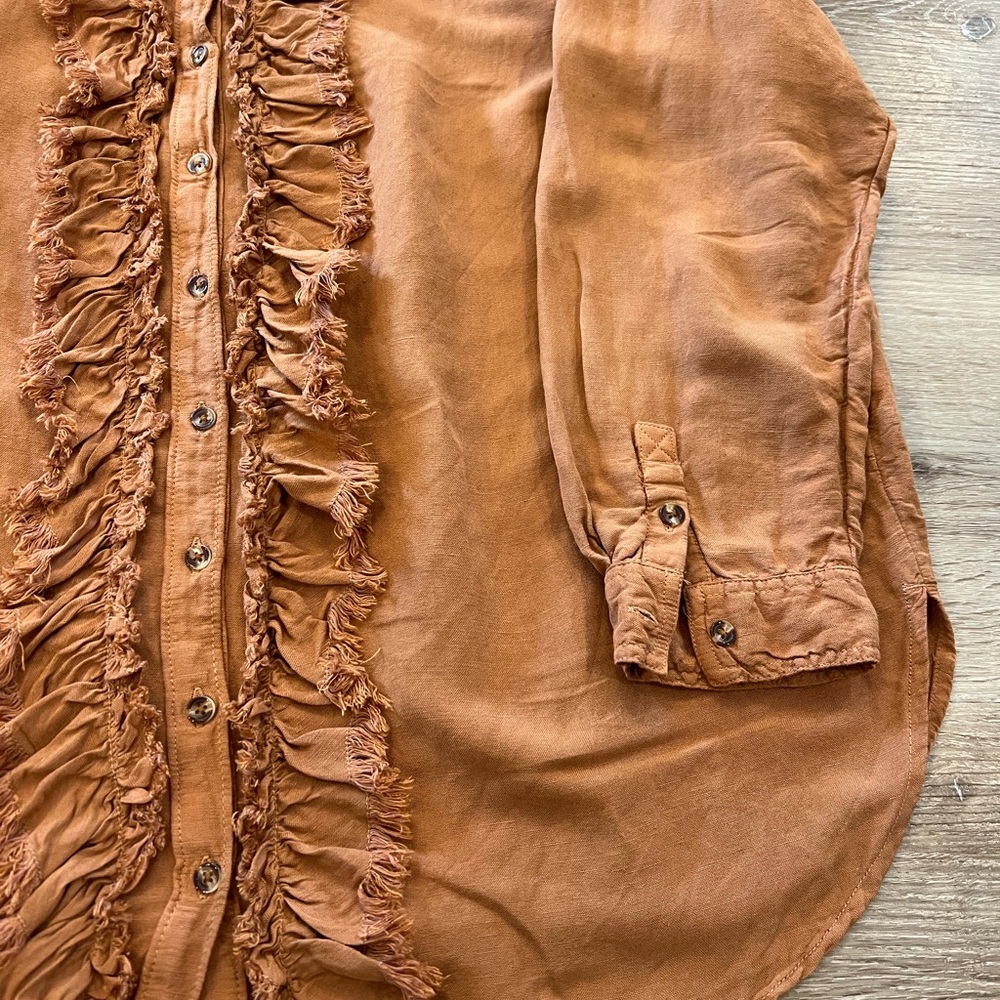 Pilcro Brown Button Down Shirt with Fringe Detail - Picture 3 of 13